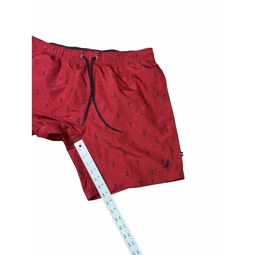 Nautica Mens Red Anchor Print Swim Trunks Shorts Size Medium L Beach Swimming